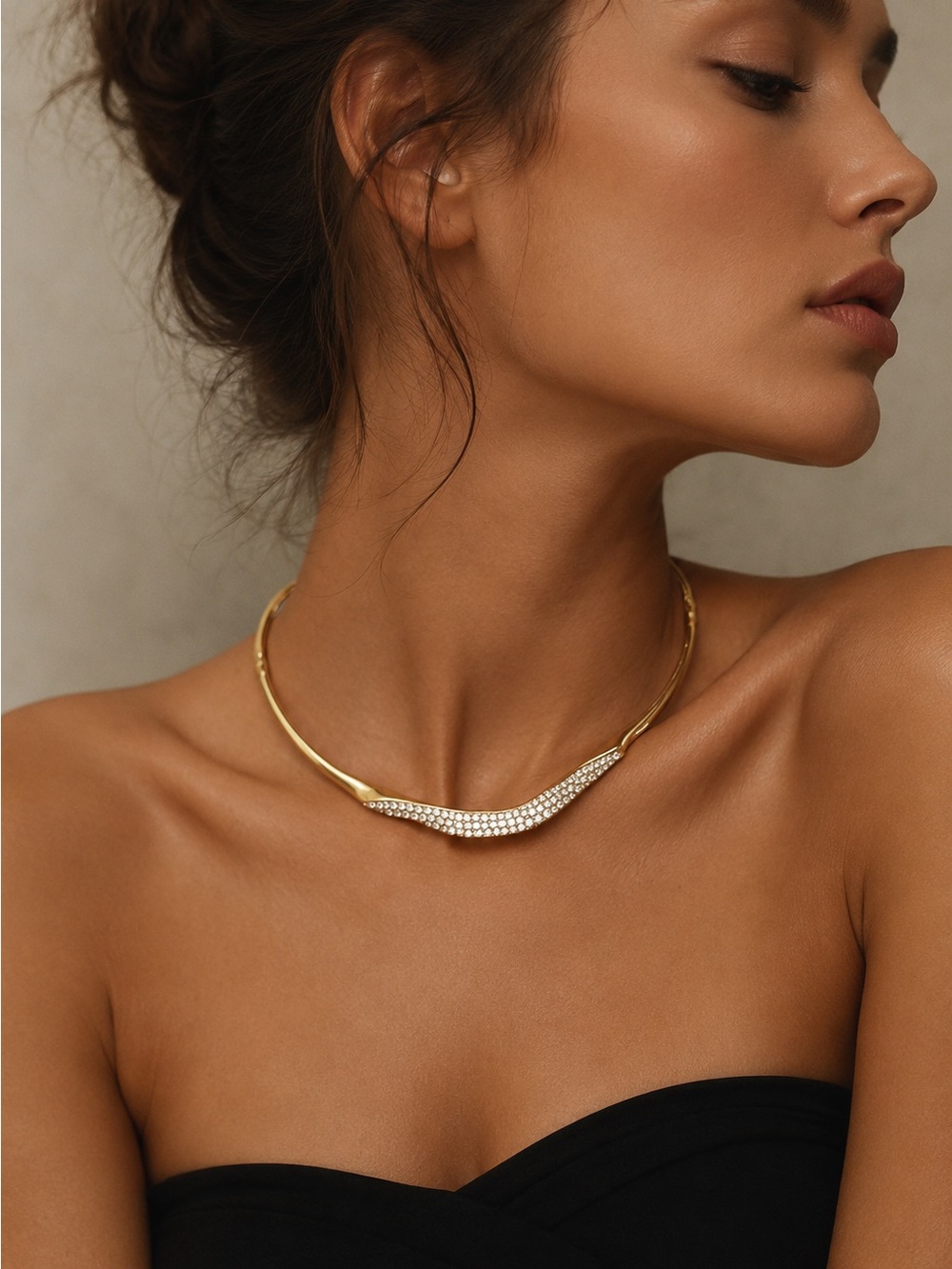 Gold Pave Crystal Sculptural Collar Necklace